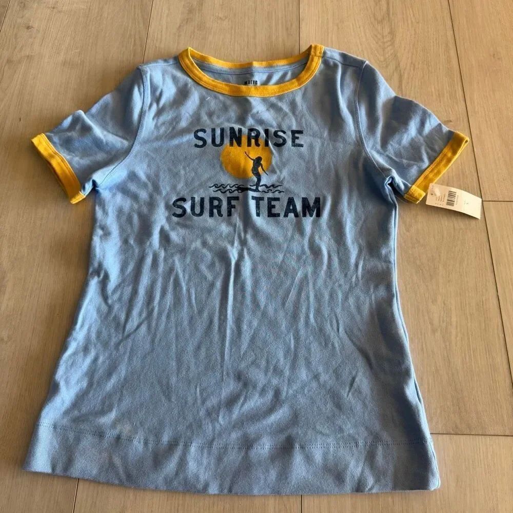 Maeve Sunrise Surf Team Blue Ringer Graphic T-Shirt size s